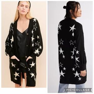 Small Anthropologie Stars longline cardigan Black White long  sweater star